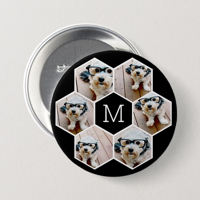 6 Fotokollage i svartvit bikaka mönster Knapp (Framsida & baksida)