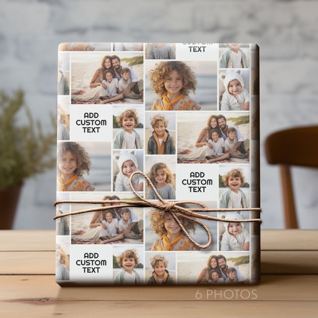 6 fotokollage - massivt färg - svartvitt presentpapper (Custom Photo Collage Wrapping Paper - All Occasion)