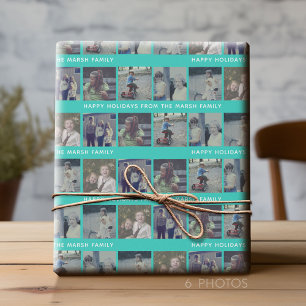 6 Fotokollage med Lycklig Helgdag Text Aqua Teal Presentpapper