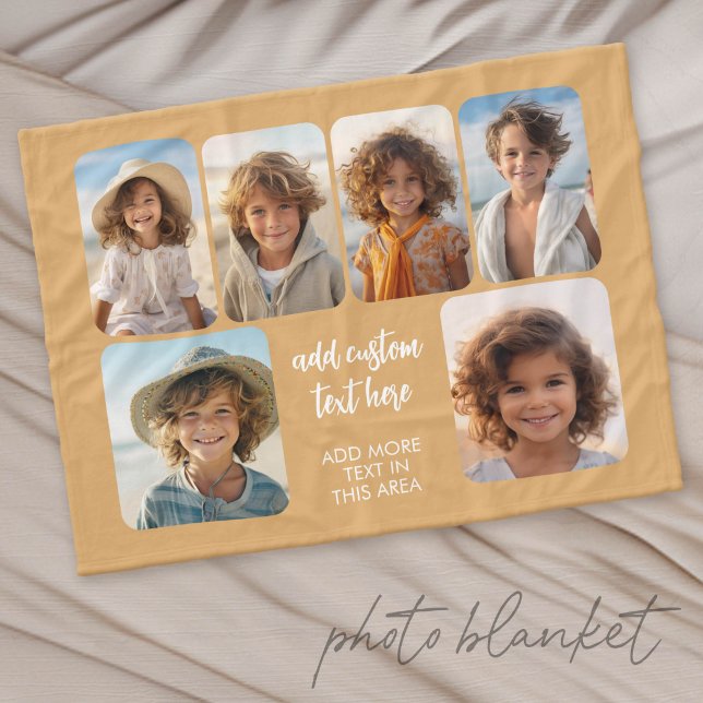 6 Fotokollage med trendig studsande skrift  Fleecefilt (Custom Fleece Photo Blanket)