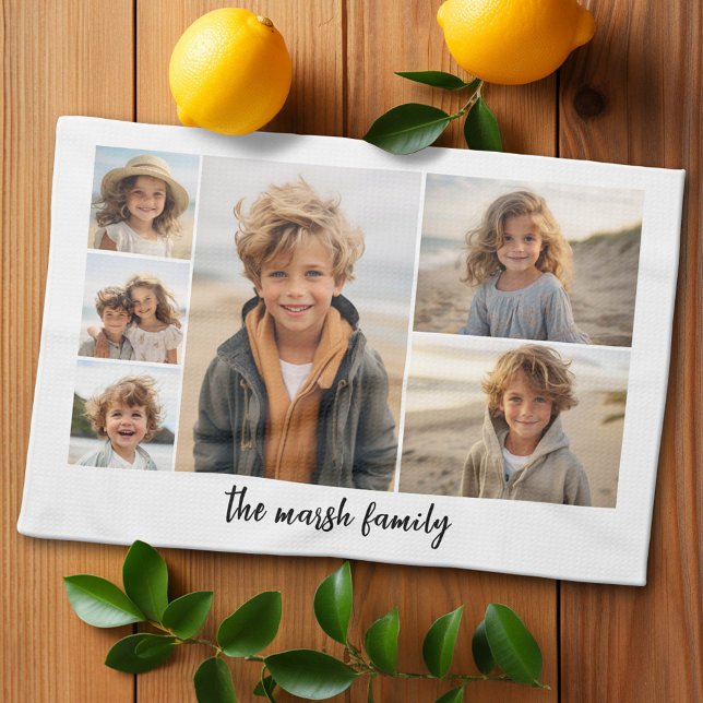 6 Fotokollage med vit bakgrund Kökshandduk (Custom Kitchen Towel with Photo Collage)