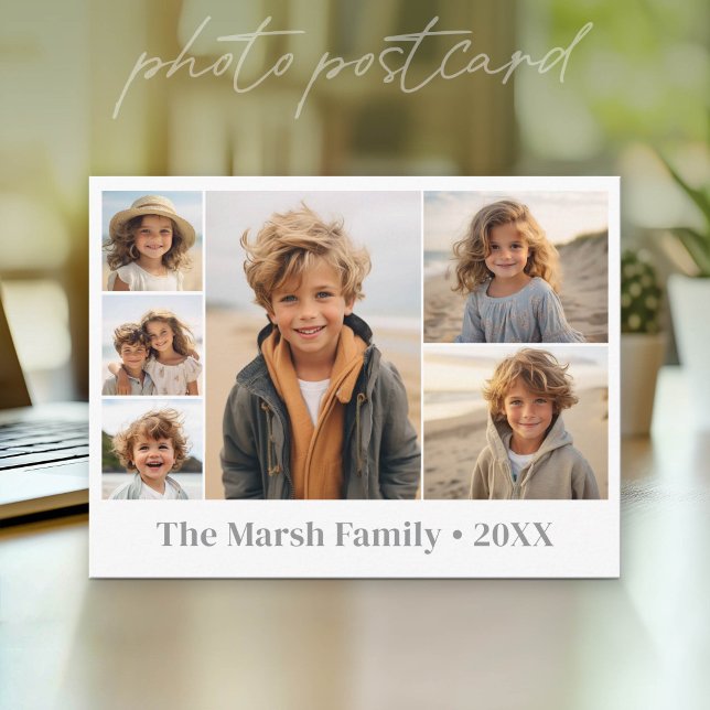 6 Fotokollage med vit bakgrund Vykort (Photo Postcard that You Can Customize with your favorite photos - Modern, minimal design)