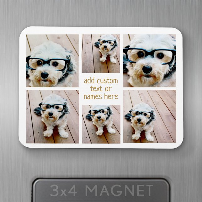 6 Fotokollage Minimalistisk - Guld och Vitt Magnet (Personalized fridge magnet - add photos and custom text)