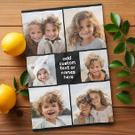 6 Fotokollage minimalistisk - vit och svart Kökshandduk<br><div class="desc">Använda ditt favoritfoto eller bilder om du vill göra roligten  med vänner. En enkel design med bara bilder och ett textblock. Skörd dina foton i fyrkanter och lägg till dem i rutnätet. Baksidan är ett solitt färg som kan ändras.</div>