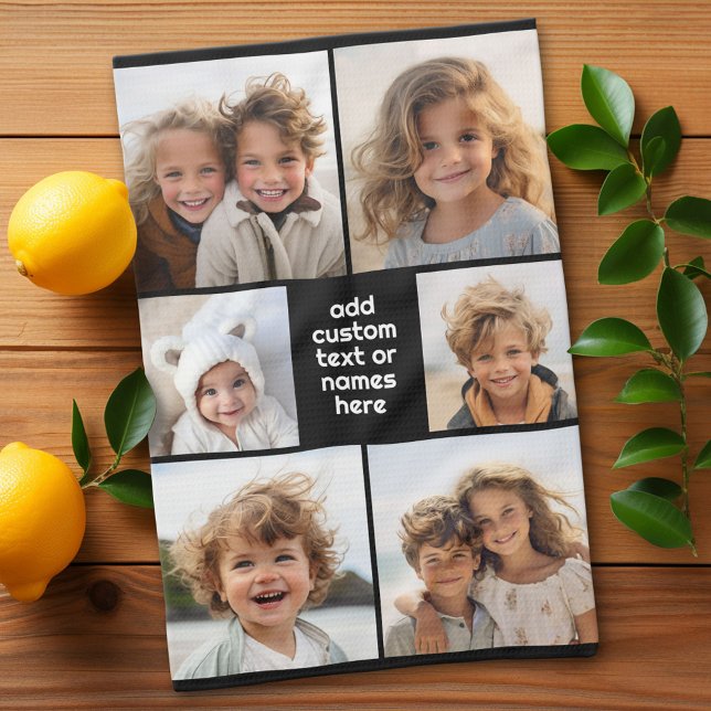 6 Fotokollage minimalistisk - vit och svart Kökshandduk (Custom Kitchen Towel with a Photo Collage)