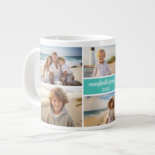 6 Fotokollage Namn Minimalist - Skripttext Jumbo Mugg (Framsida vänster)