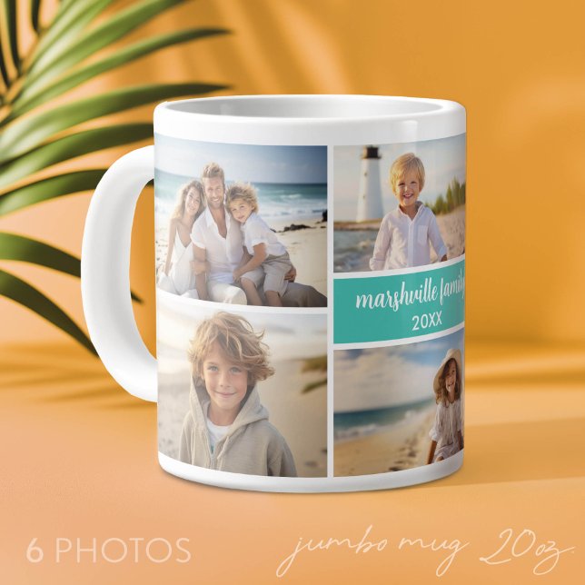 6 Fotokollage Namn Minimalist - Skripttext Jumbo Mugg (Photo Mug - add 6 photos to make a personal gift)