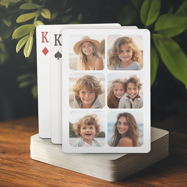 6 Fotokollage på vita - rundade hörn Casinokort (Personalized playing cards)