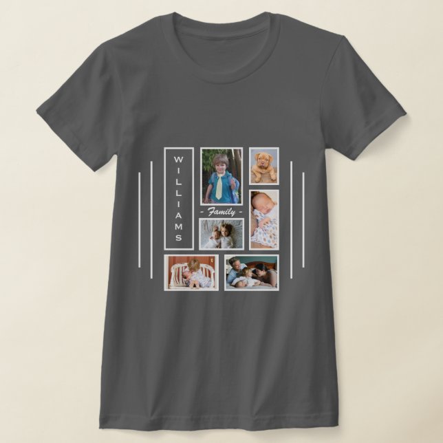 6 Fotokollage Personlig Grått T-Shirt (Laydown)