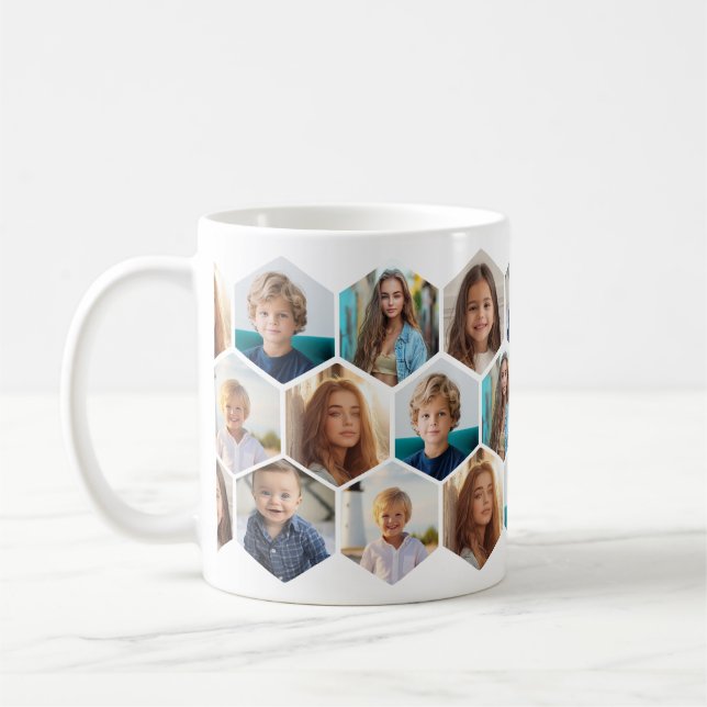 6 Fotokollage - rolig bikupemönster - vit Kaffemugg (Vänster)