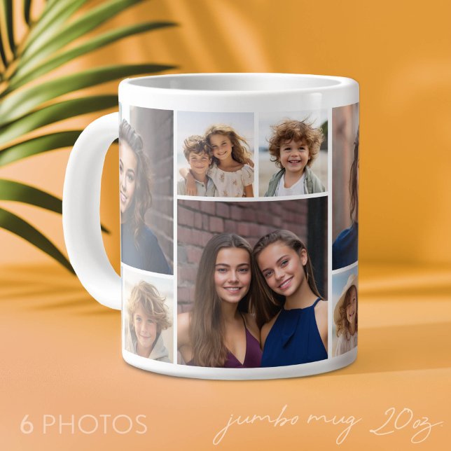 6 Fotokollage - Samma kollage på båda sidor Jumbo Mugg (Photo Mug - add 6 photos to make a personal gift)