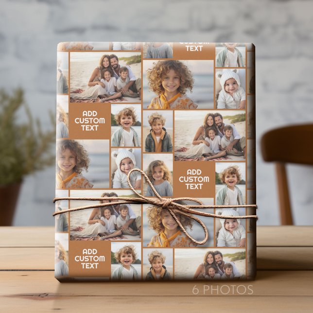 6 fotokollage - solid färg - vit, ogenomskinlig te presentpapper (Custom Photo Collage Wrapping Paper - All Occasion)