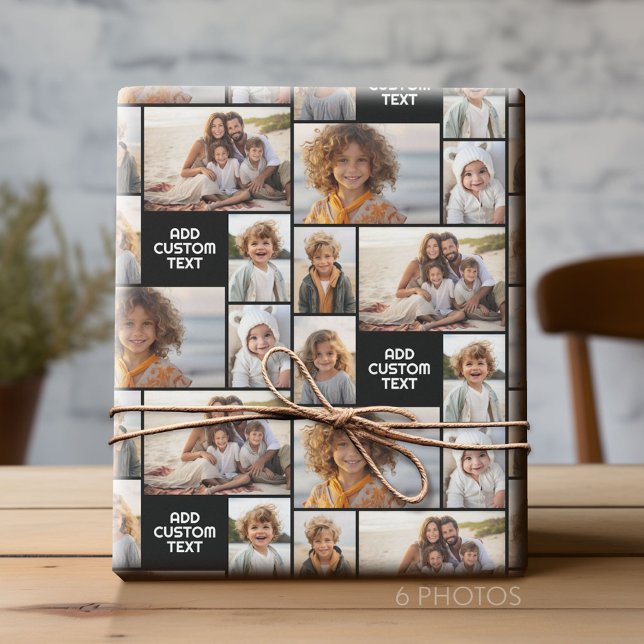 6 fotokollage - solid färg - vit, ogenomskinlig te presentpapper (Custom Photo Collage Wrapping Paper - All Occasion)