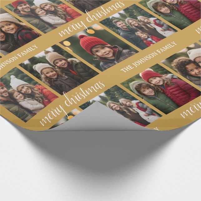 6 Fotokollage - Stor Glad jul skrift Guld Presentpapper (Hörn)