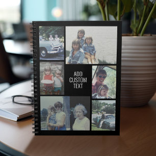 6 fotokollage - svart bakgrund - vit text anteckningsbok