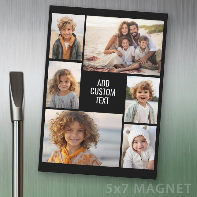 6 Fotokollage - Svart med vit textmagnet (Photo Magnet Sheet - 5 inches x 7 inches)