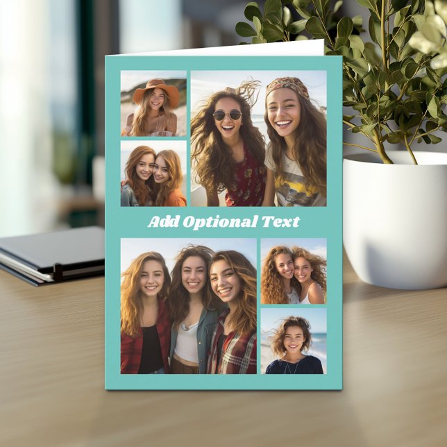 6 Fotokollage Valfri text - CAN Redigera blått Kort (Custom Personalized Greeting Card)