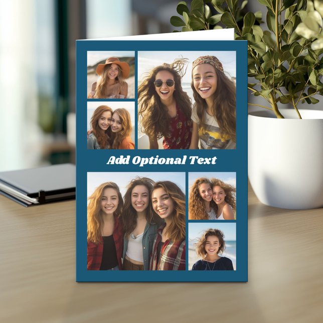 6 Fotokollage Valfri text - CAN Redigera blått Kort (Custom Personalized Greeting Card)