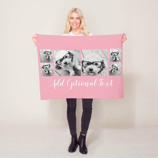 6 Fotokollage - valfri text - CAN Redigera Färg Fleecefilt (På plats)