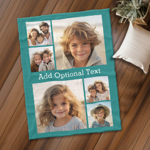 6 Fotokollage - valfri text - CAN Redigera Färg Fleecefilt