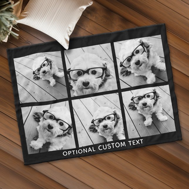 6 Fotokollage - valfri text - CAN Redigera Färg Fleecefilt (Personalized fleece blanket with 6 photos and custom text)