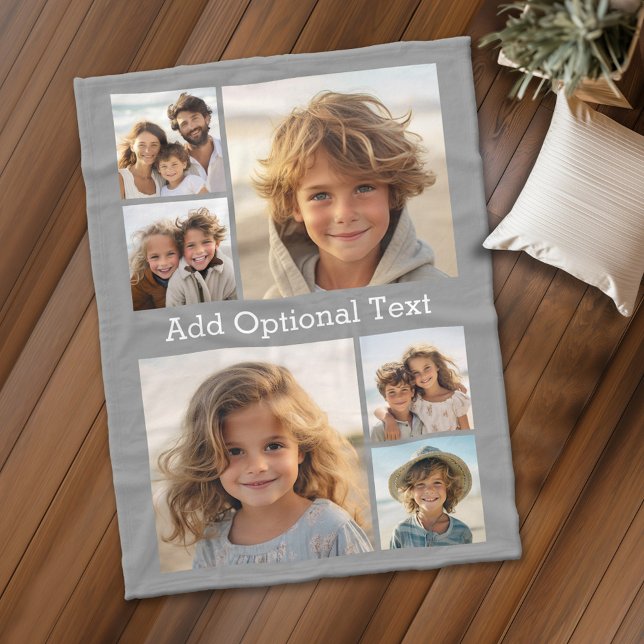 6 Fotokollage - valfri text - CAN Redigera Färg Fleecefilt (Personalized fleece blanket with 6 photos and custom text)