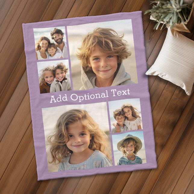 6 Fotokollage - valfri text - CAN Redigera Färg Fleecefilt (Personalized fleece blanket with 6 photos and custom text)
