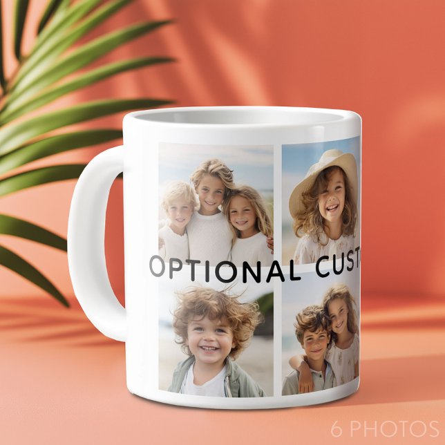 6 Fotokollage - valfri text - CAN Redigera Färg Jumbo Mugg (6 photo personalized coffee mug)