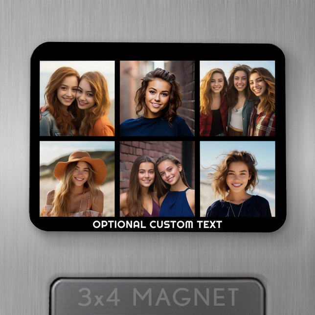 6 Fotokollage - valfri text - CAN Redigera Färg Magnet (Personalized fridge magnet - add photos and custom text)