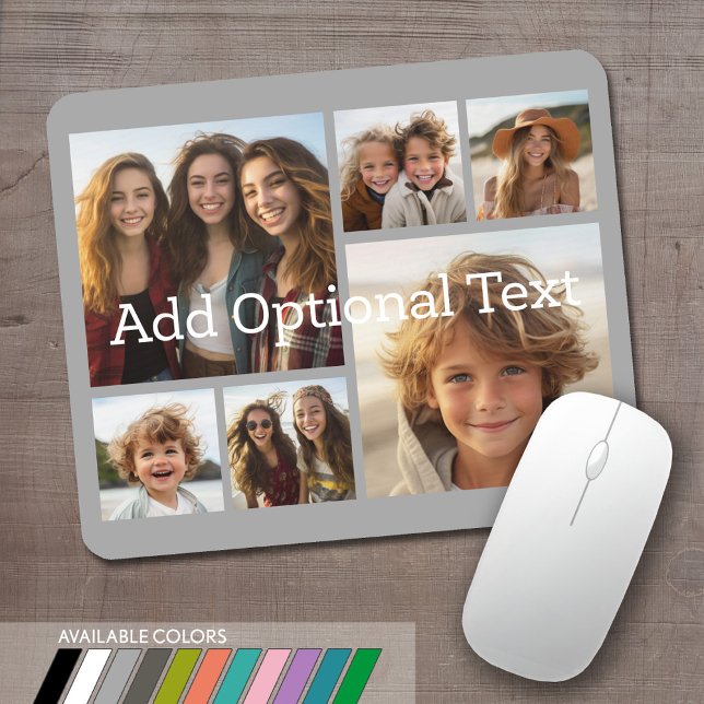 6 Fotokollage - valfri text - CAN Redigera Färg Musmatta (Personalized mouse pad with 6 photos. Several colors available or choose your own.)