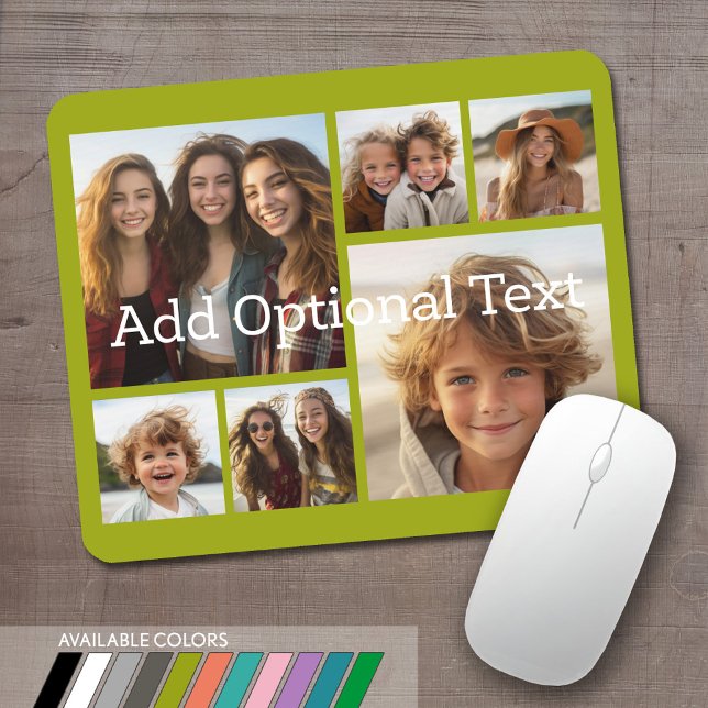 6 Fotokollage Valfri text -- CAN Redigera färg Musmatta (Personalized mouse pad with 6 photos. Several colors available or choose your own.)