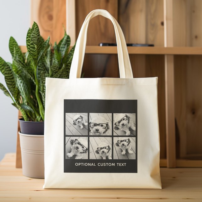 6 Fotokollage - valfri text - CAN Redigera Färg Tygkasse (Personalized tote bag)