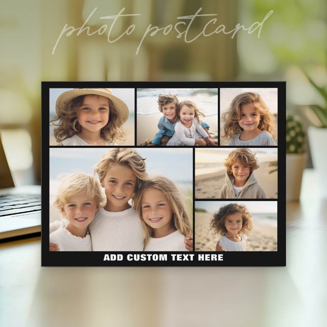 6 Fotokollage Valfri text -- CAN Redigera färg Vykort (Photo Postcard that You Can Customize with your favorite photos - Modern, minimal design)