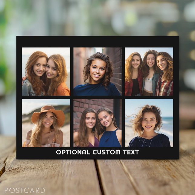 6 Fotokollage - valfri text - CAN Redigera Färg Vykort (Custom Personalized Photo Collage Postcard)
