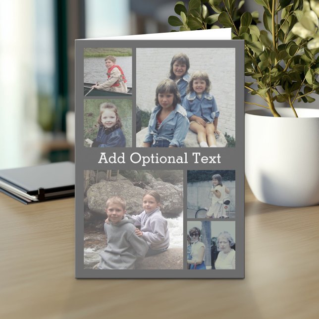 6 Fotokollage - valfri text - CAN Redigera grått Kort (Custom Personalized Greeting Card)