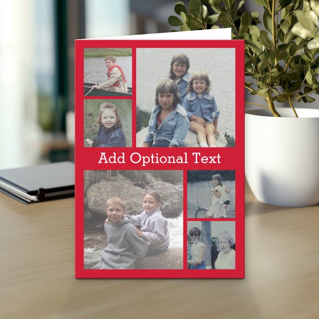 6 Fotokollage Valfri text - CAN Redigera röd Kort (Custom Personalized Greeting Card)