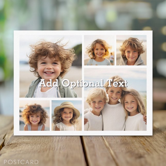 6 Fotokollage Valfri text -- Kan redigera färg Vykort (Custom Photo Postcard)