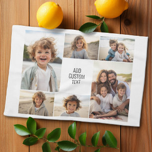 6 fotokollage - vit bakgrund - svart text kökshandduk