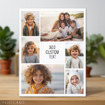 6 fotokollage - vit bakgrund - svart text vykort<br><div class="desc">6 foton i ett ojämn mönster omger ett öppningsområde för tre linjer text. Använda 2-beskurna foton och 4-lodräts foton för att få det här att fungera! Bakgrunden är vit. Om du vill ändra färg klickar du på det avancerade designområdet och ser fler alternativ.</div>