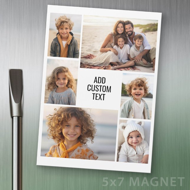 6 Fotokollage - Vit med svart textmagnet (Photo Magnet Sheet - 5 inches x 7 inches)