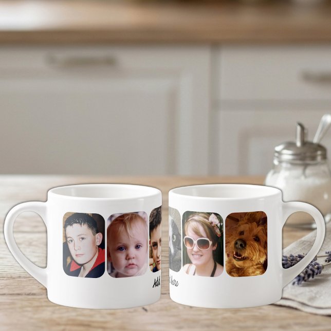 6 fotos kollage lägg till text vit espressomugg (Skapare uppladdad)