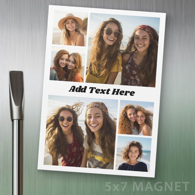 6 Fotoskollage med text - kylskåpsmagnet (Photo Magnet Sheet - 5 inches x 7 inches)