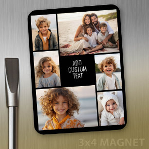 6 fotoskollage - svart bakgrund - vit text magnet