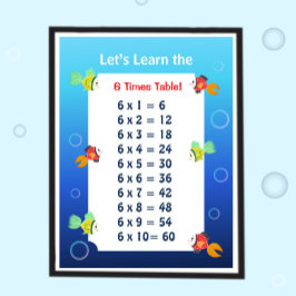 6 Gånger Tabell Affisch för Barn | Hav Matematik 