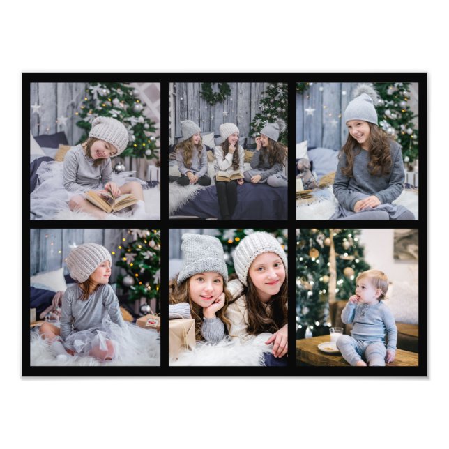 6 Kids Photo Gallery Collage Gift Visning Black Fototryck (Framsidan)