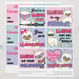 6 Llama Kids klassrumsvalentin kort