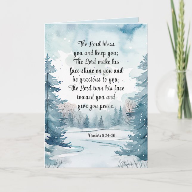 6 Lord Bless You Bible Verse Winter Scene Kort (Framsida)
