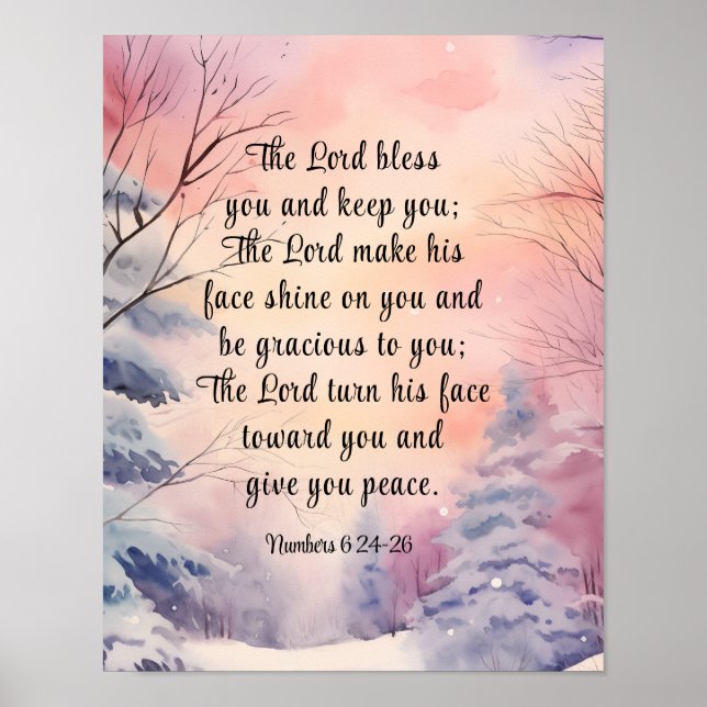 6 Lord Bless You Bible Verse Winter Scene Poster (Framsidan)