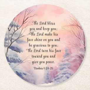 6 Lord Bless You Bible Verse Winter Scene Underlägg Papper Rund
