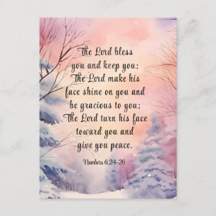 6 Lord Bless You Bible Verse Winter Scene Vykort
